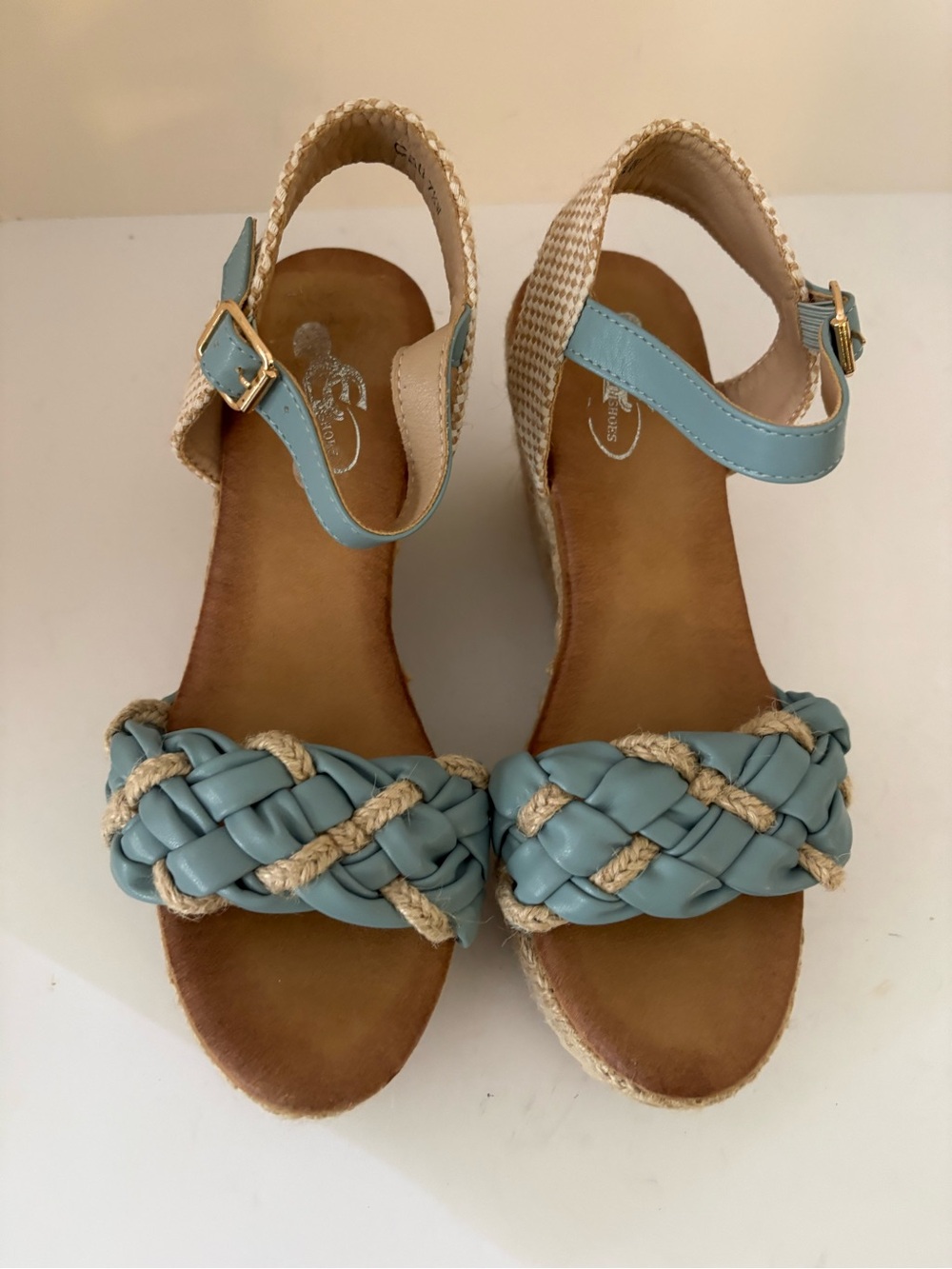 CG Cati Espadrille Wedge sandals. Blue/tan size 7.5. Excellent shape. 3.25 heel
